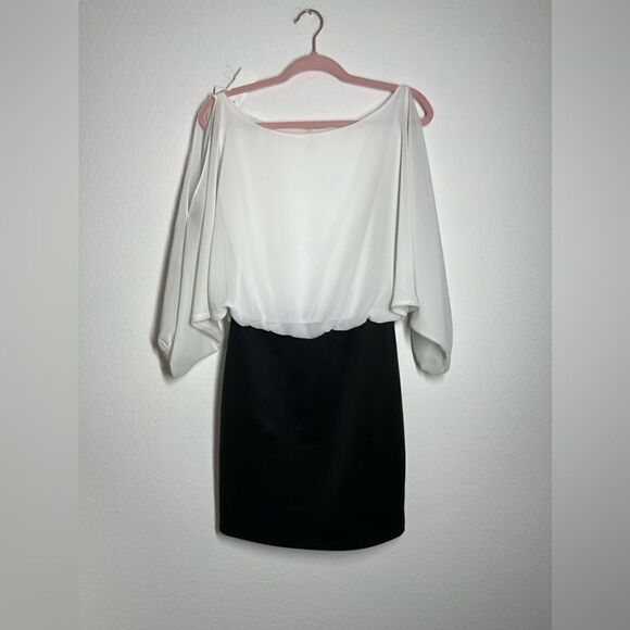 THE BABE COLLECTION Dresses & Skirts - Babe Jacaranda Sheer Oversized White Top Black skirt Formal Dress Size M NWT